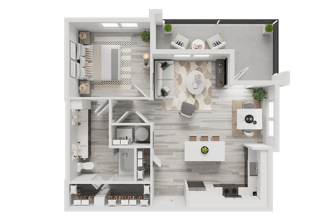 Floor plan for 1 bed, 1 bath, 773 sqft